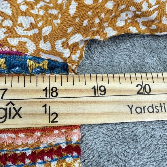 Savanna Jane Yellow Print Embroidered Tassel Boho Blouse Top Women's Small - Picture 6 of 8